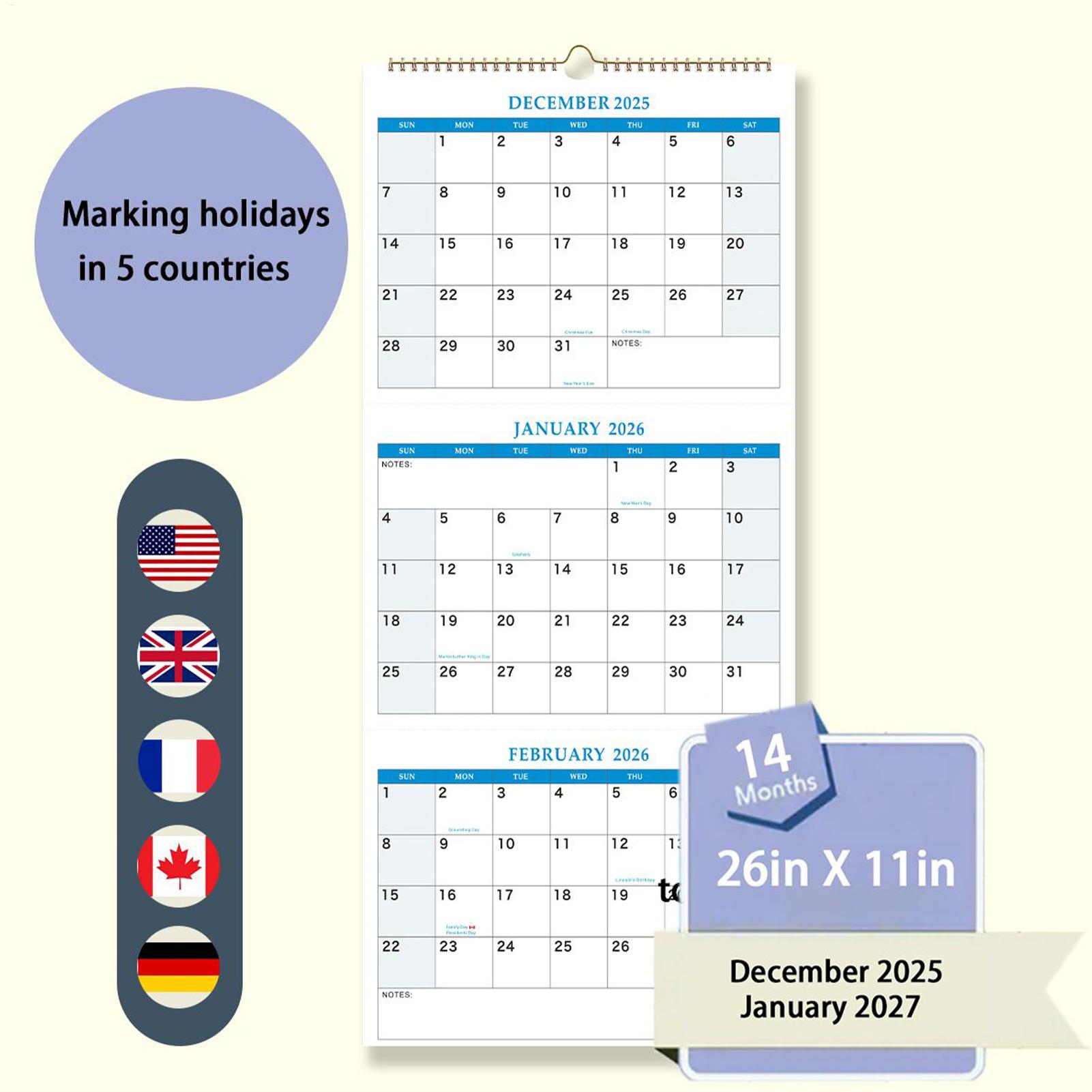 2026 Large Wall Calendar 3 Mon - Planned Parenthood recension och pris
