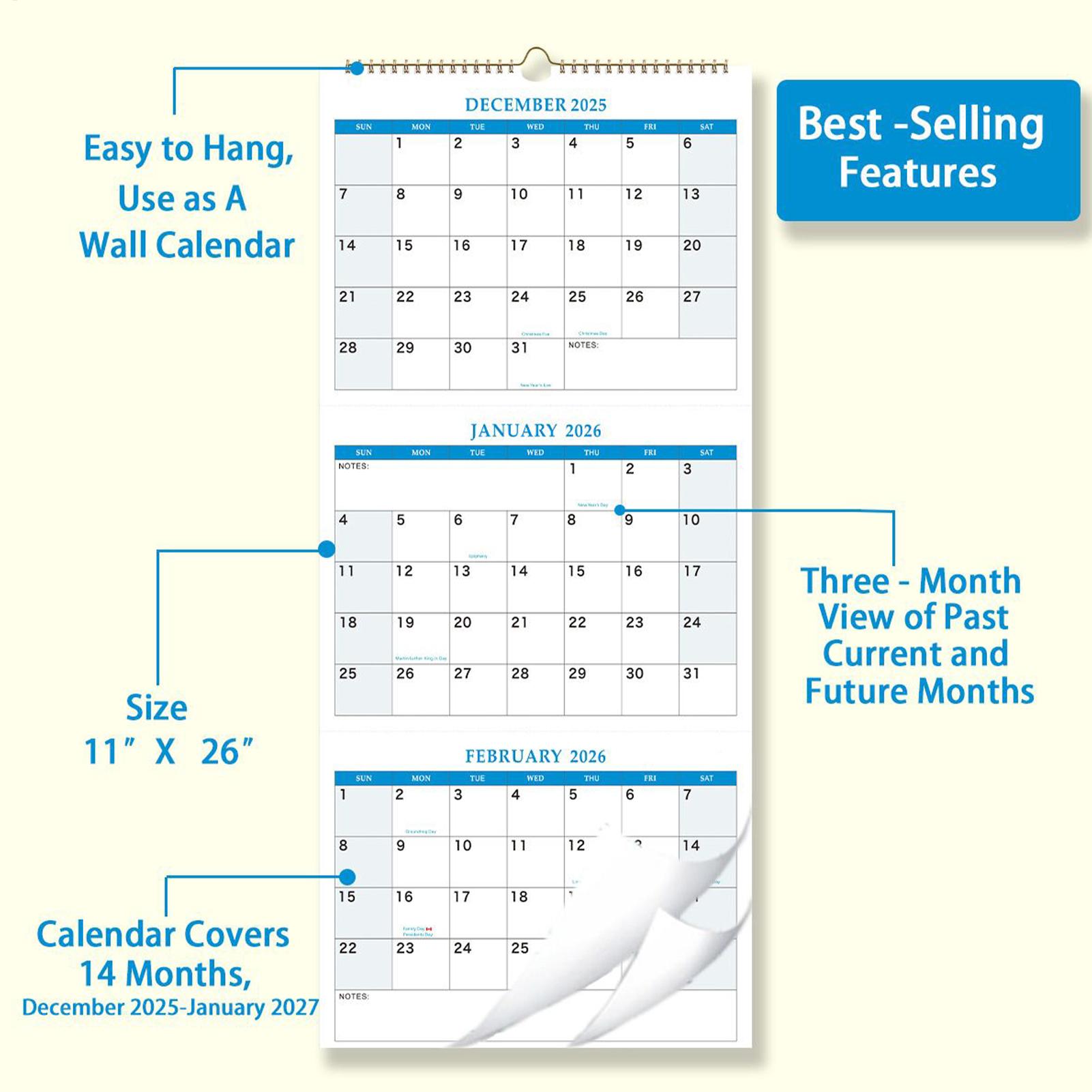 2026 Large Wall Calendar 3 Mon - Planned Parenthood recension och pris